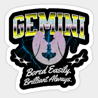 Gemini Bored Easily Brilliant Always Retro Bootleg Zodiac Sign Sticker